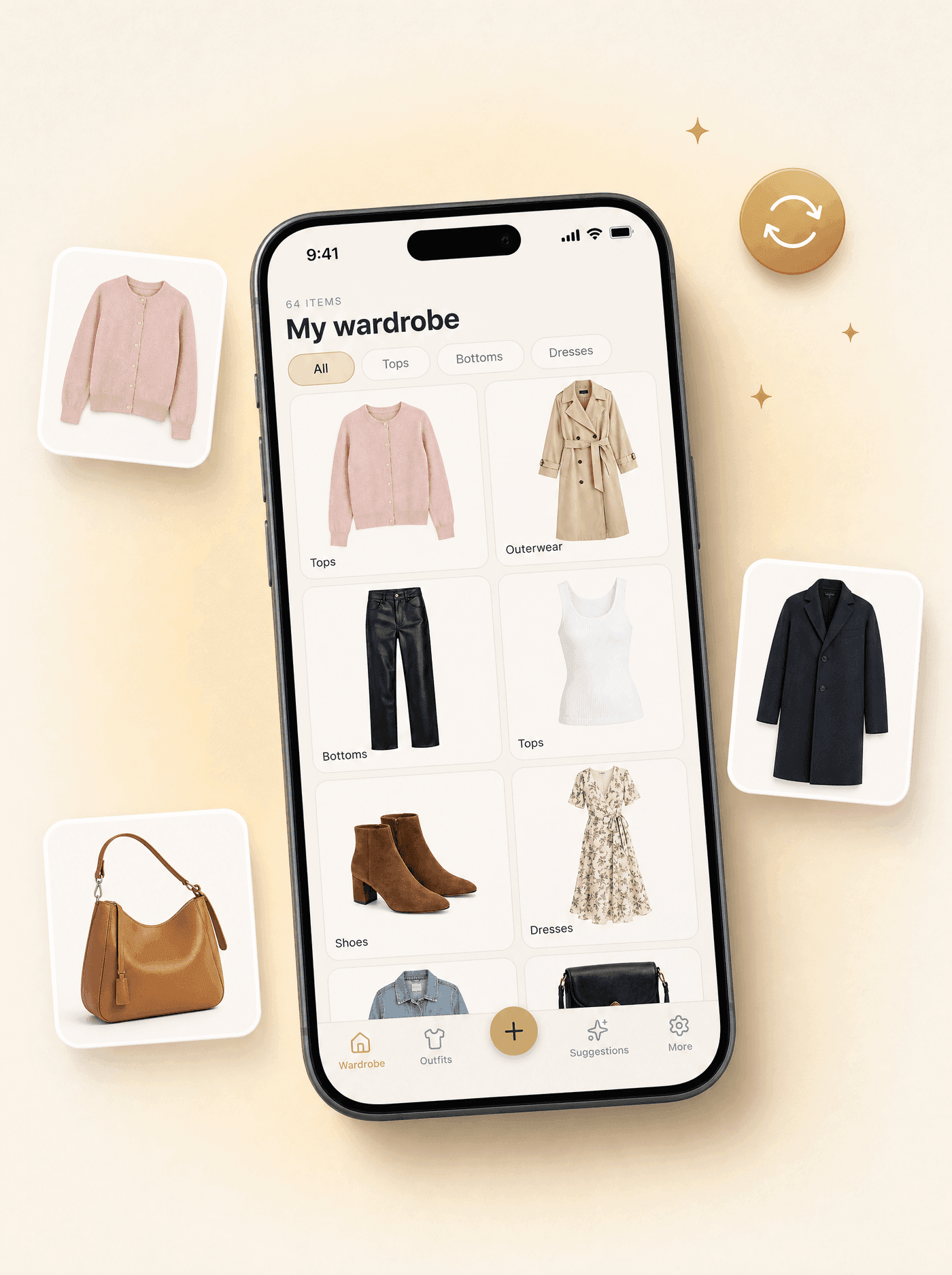 Looqa app showing a digital wardrobe on a phone